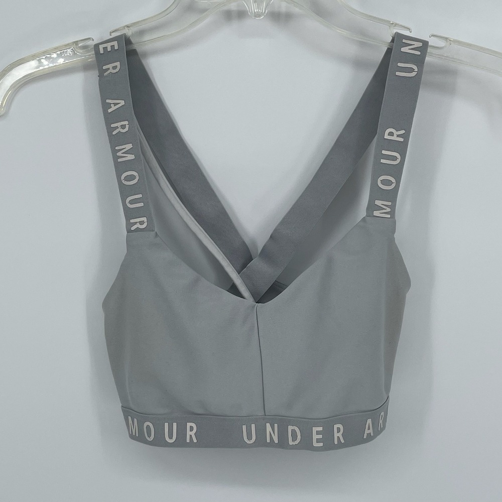 Under Armour Women's Gray Logo Strap Crisscross Sports Bra Size Small